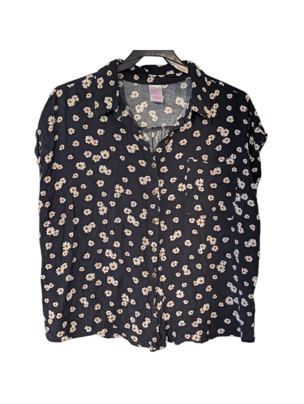 No Boundaries Top Womens Plus XXXL Black Floral Sleeveless Button Up Tee 24x25